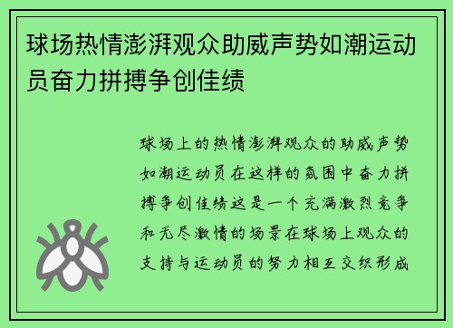 球场热情澎湃观众助威声势如潮运动员奋力拼搏争创佳绩