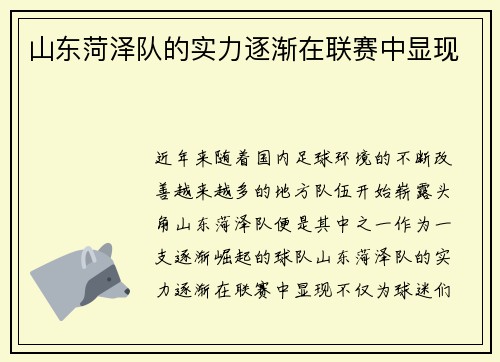 山东菏泽队的实力逐渐在联赛中显现