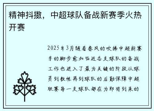 精神抖擞,中超球队备战新赛季火热开赛