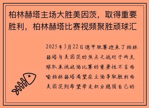 柏林赫塔主场大胜美因茨,取得重要胜利,柏林赫塔比赛视频聚胜顽球汇