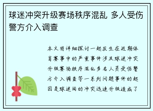 球迷冲突升级赛场秩序混乱 多人受伤警方介入调查